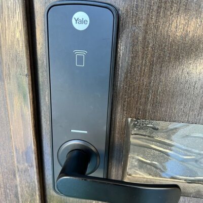 Close-up of Yale Unity Smart Entrance Lock on a wooden door