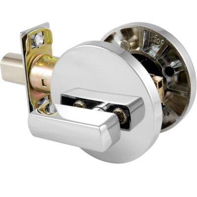 Gainsborough single cylinder deadbolt with polished chrome finish and visible components