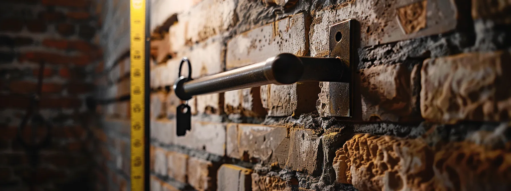 a close-up photo of a key safe being securely mounted onto a sturdy brick wall, with a level and measuring tape visible nearby. a close-up photo of a key safe being securely mounted onto a sturdy brick wall, with a level and measuring tape visible nearby.