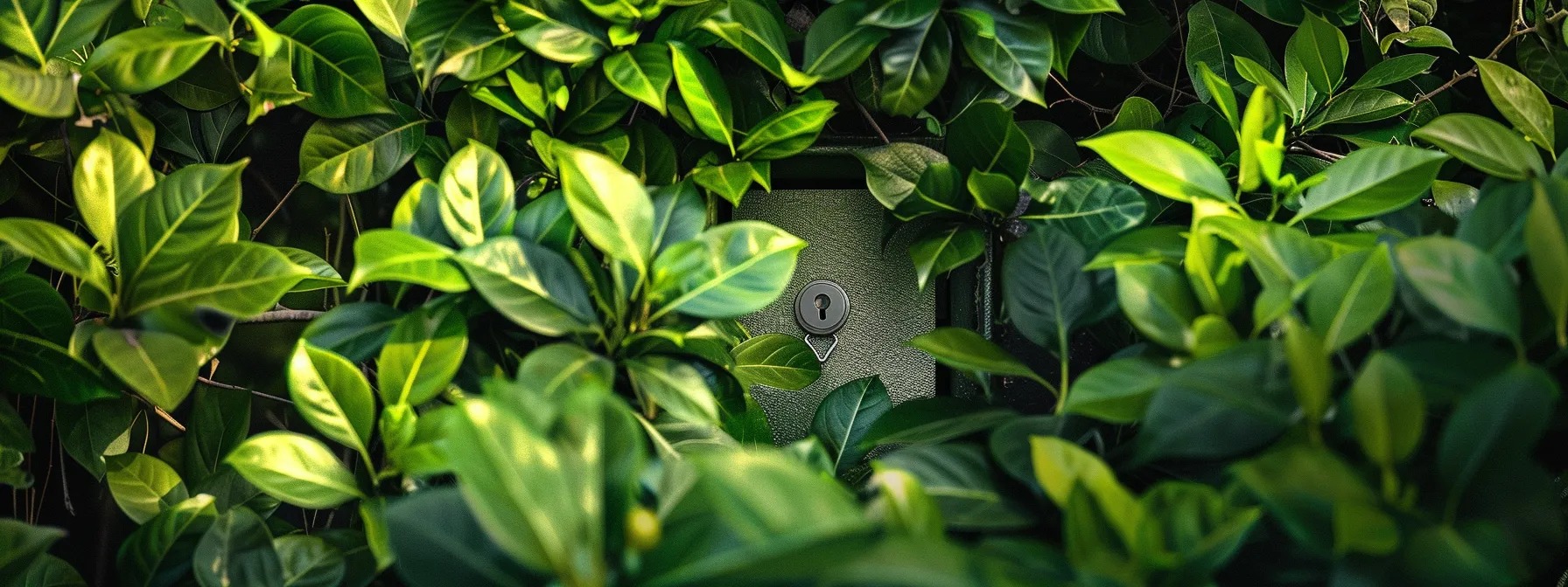 a keysafe disguised among lush green foliage with a sturdy lock. a keysafe disguised among lush green foliage with a sturdy lock.