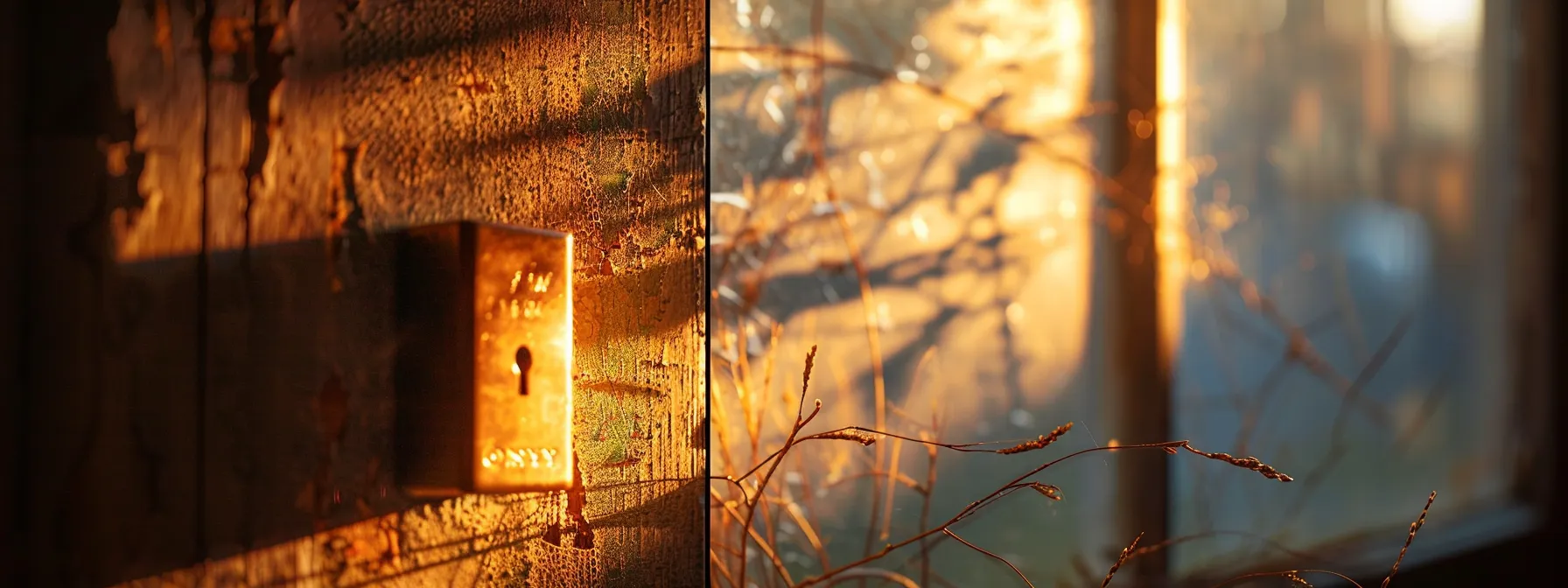 a keysafe hanging precariously off a loose screw protruding from the wall, the sun fading the box’s colors from prolonged exposure. a keysafe hanging precariously off a loose screw protruding from the wall, the sun fading the box’s colors from prolonged exposure.