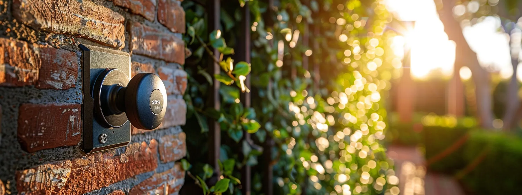 a keysafe mounted discreetly on a sturdy brick wall near the front door of a home, with a lush green garden in the background, illustrating the importance of proper keysafe placement for security and convenience. a keysafe mounted discreetly on a sturdy brick wall near the front door of a home, with a lush green garden in the background, illustrating the importance of proper keysafe placement for security and convenience.