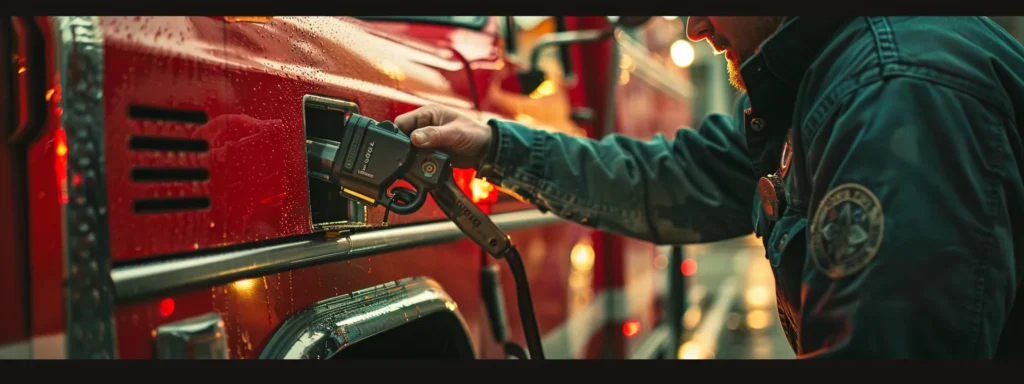 a locksmith swiftly unlocking a red fire truck with specialized tools.