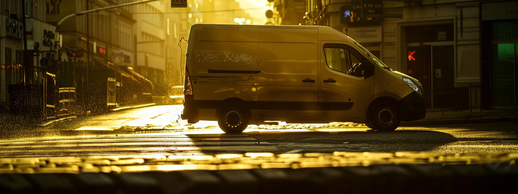 a mobile locksmith van equipped with advanced tools, driving quickly to assist a stranded car owner with a broken lock.