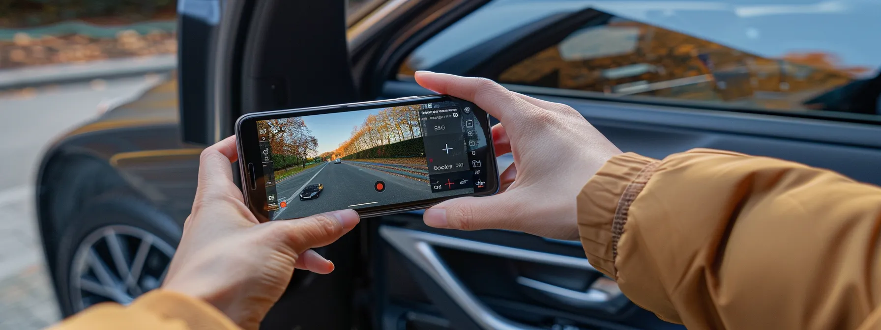 a person holding a smartphone near a car door handle, setting up the app for seamless access control.