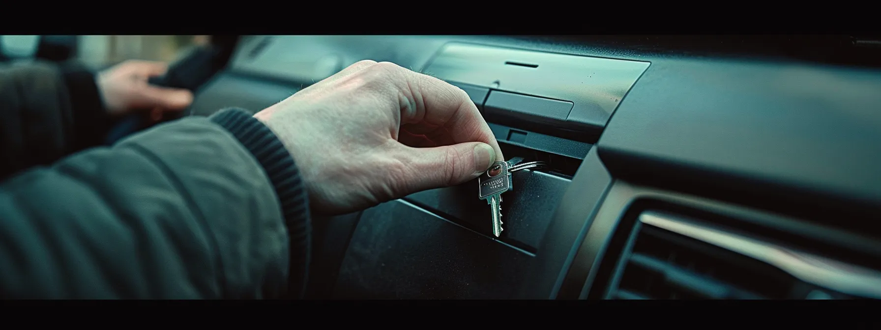 a person placing a spare key in a secure lockbox attached to their car for easy access during emergencies.