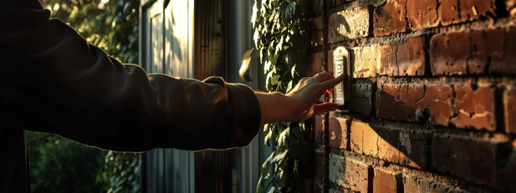 a person securely mounting a sturdy, weather-resistant keysafe to a brick wall outside their home.