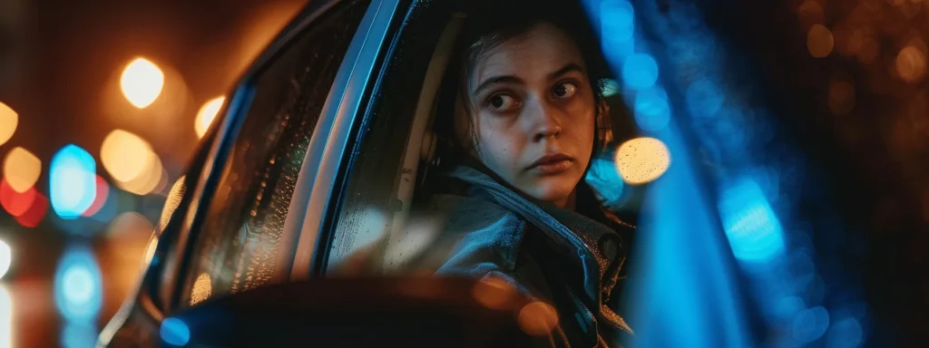 a person standing outside a locked car with a desperate expression, looking for a locksmith to help.