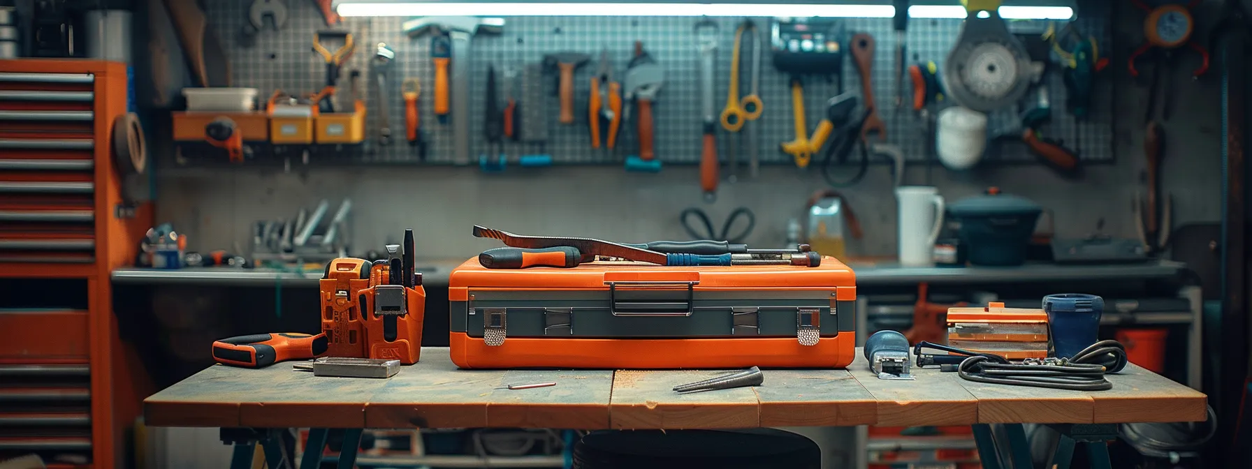 a toolbox filled with sturdy tools and safety equipment laid out on a clean workbench, ready for a keysafe installation. a toolbox filled with sturdy tools and safety equipment laid out on a clean workbench, ready for a keysafe installation.