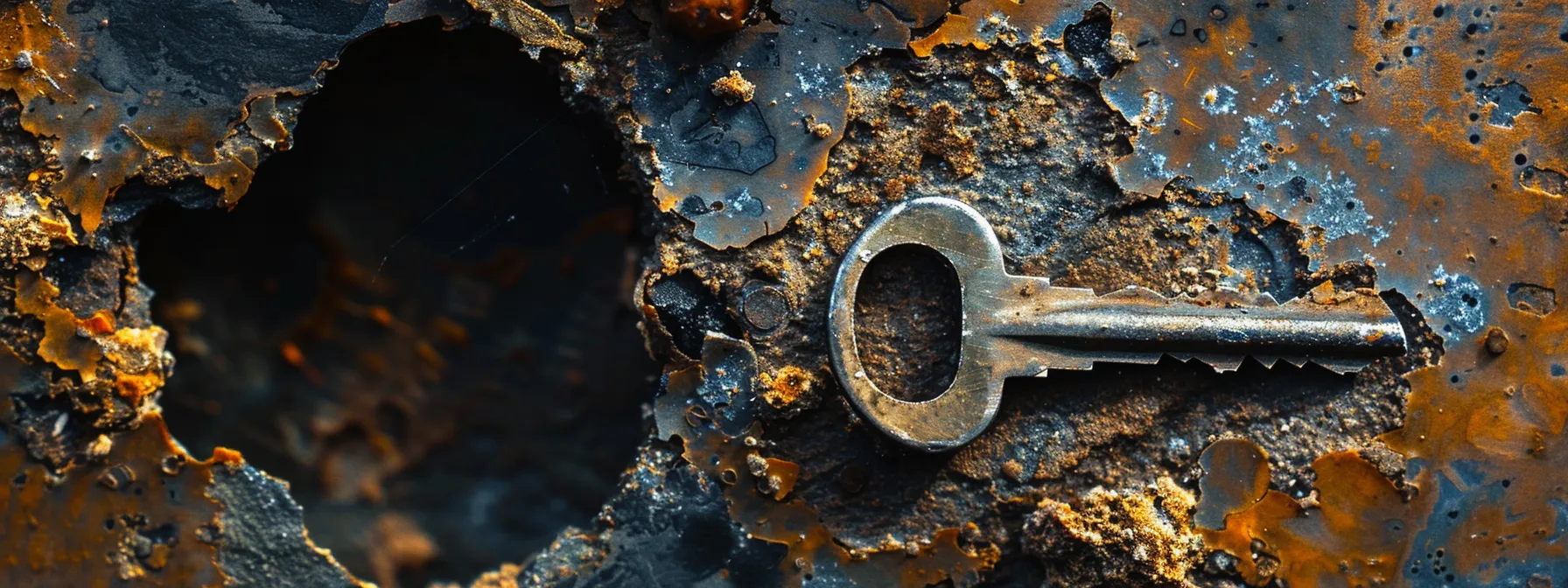 close-up of a broken key fragment lodged deep inside a lock, highlighting the delicate and risky nature of diy extraction.