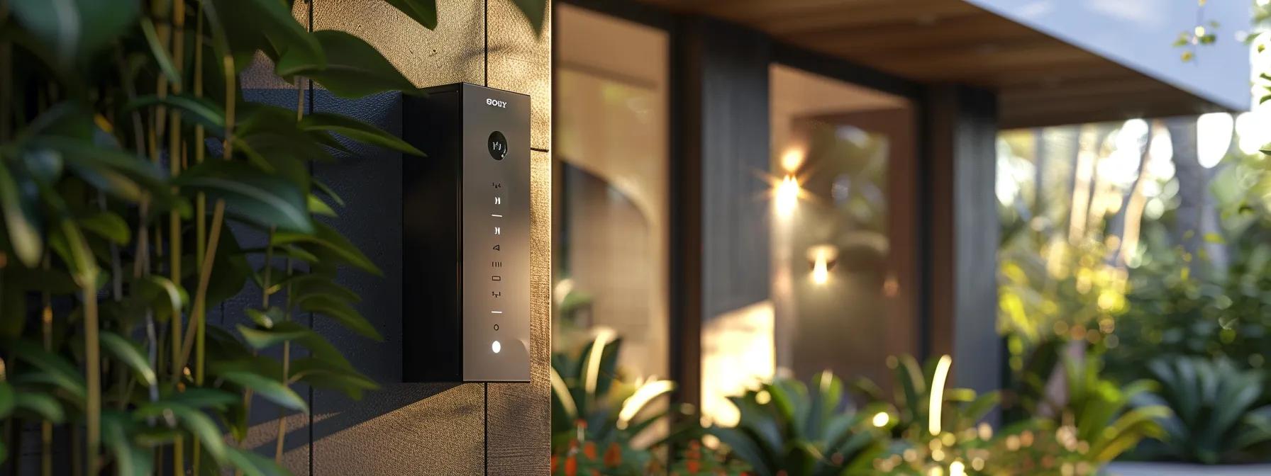 a high-tech outdoor keysafe seamlessly integrated with a modern alarm system and surveillance cameras, enhancing home security and access control. a high-tech outdoor keysafe seamlessly integrated with a modern alarm system and surveillance cameras, enhancing home security and access control.