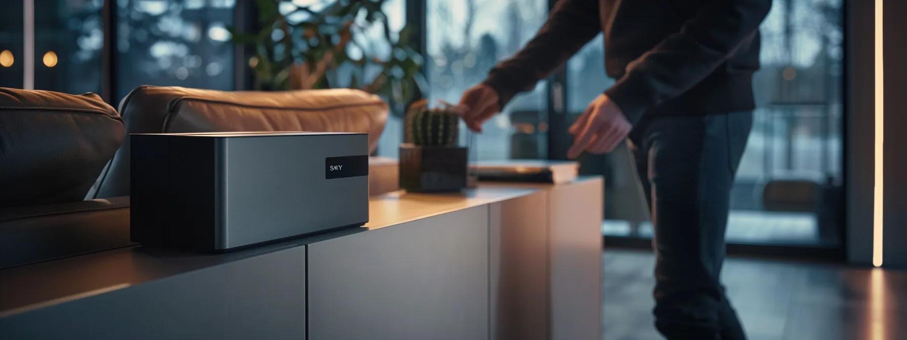 a person evaluating a sleek, modern fingerprint keysafe with advanced security features in a well-lit room. a person evaluating a sleek, modern fingerprint keysafe with advanced security features in a well-lit room.