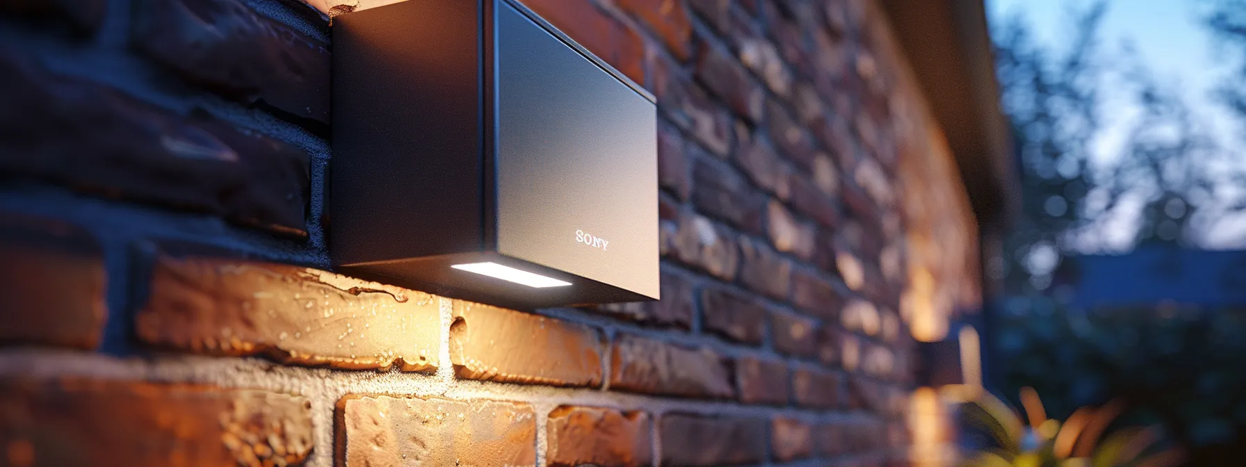 a sleek, stainless steel smart outdoor keysafe mounted on a brick wall under a rain-proof cover. a sleek, stainless steel smart outdoor keysafe mounted on a brick wall under a rain-proof cover.