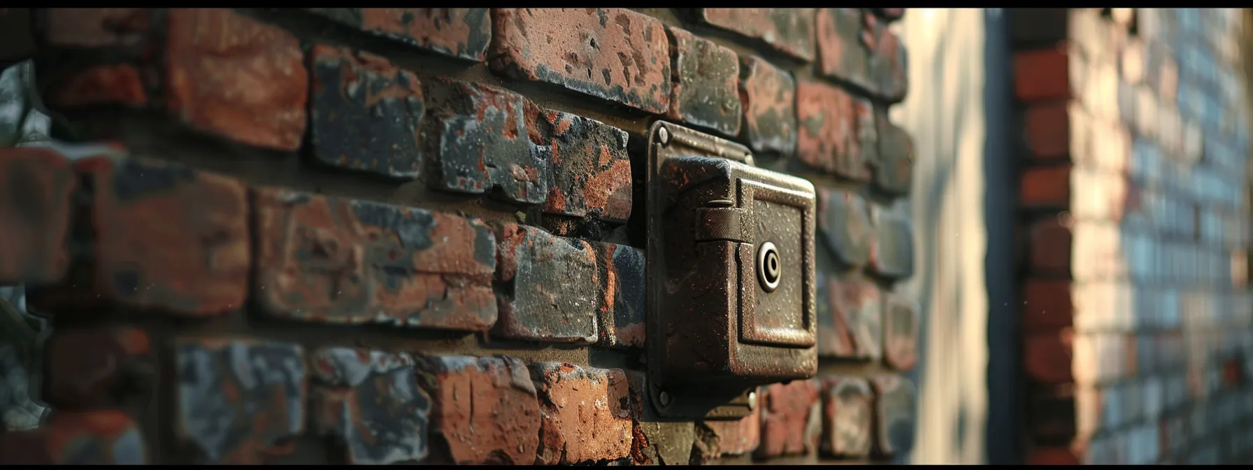 a keysafe mounted securely on a brick wall, sheltered by a sturdy overhang to protect it from harsh weather elements. a keysafe mounted securely on a brick wall, sheltered by a sturdy overhang to protect it from harsh weather elements.