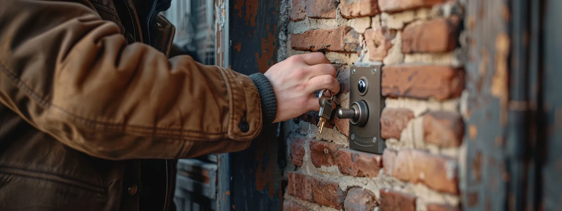 a locksmith carefully positioning a keysafe on a brick wall, checking for compatibility and optimal placement to avoid installation risks. a locksmith carefully positioning a keysafe on a brick wall, checking for compatibility and optimal placement to avoid installation risks.