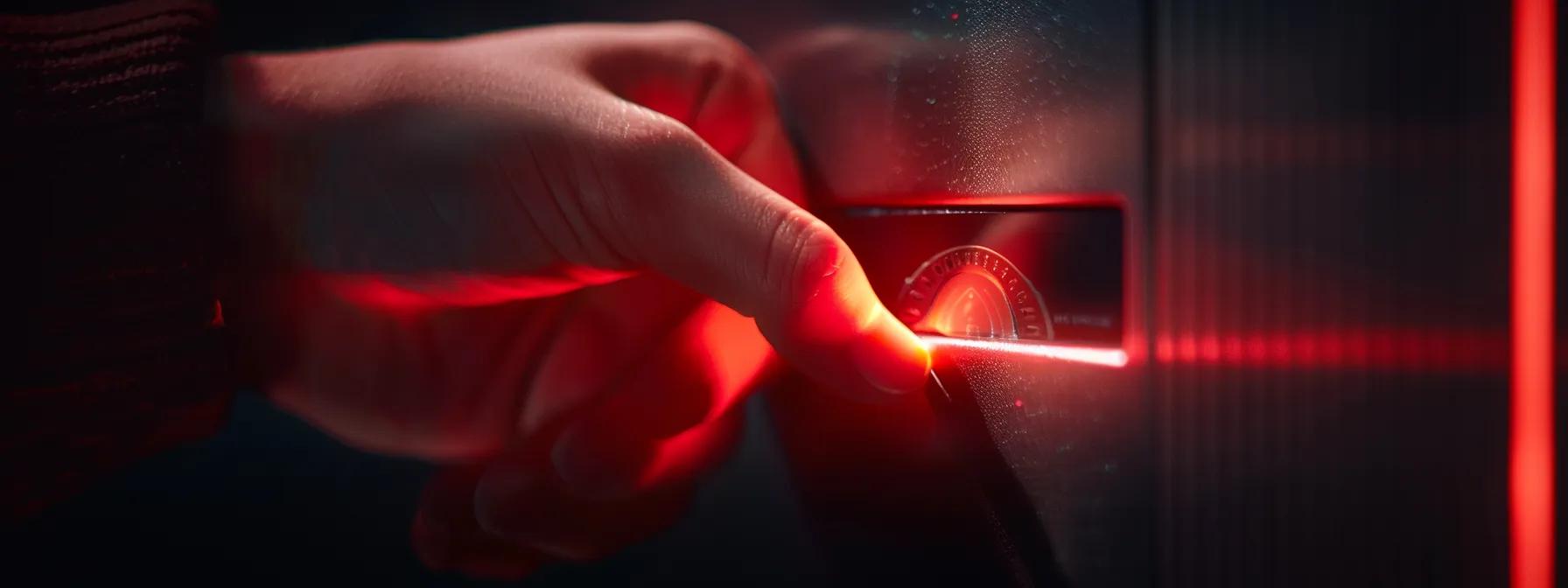 a sleek, high-tech biometric keysafe gleaming under a dim spotlight, its fingerprint sensor being meticulously cleaned by a focused individual. a sleek, high-tech biometric keysafe gleaming under a dim spotlight, its fingerprint sensor being meticulously cleaned by a focused individual.