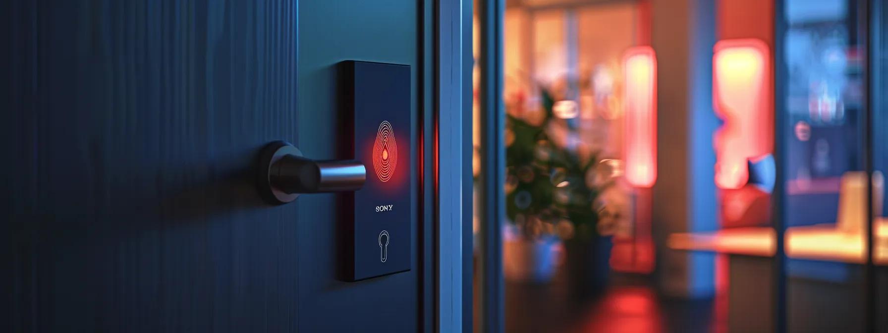 a sleek, modern fingerprint keysafe mounted on a door, symbolizing advanced home security technology in action. a sleek, modern fingerprint keysafe mounted on a door, symbolizing advanced home security technology in action.