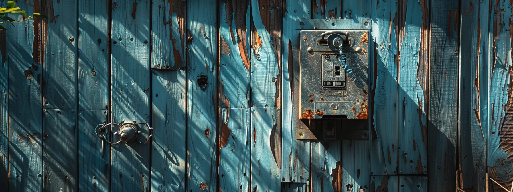 a weathered keysafe hanging on a sturdy fence, with a shiny new access code panel installed, under the watchful eye of a security camera. a weathered keysafe hanging on a sturdy fence, with a shiny new access code panel installed, under the watchful eye of a security camera.