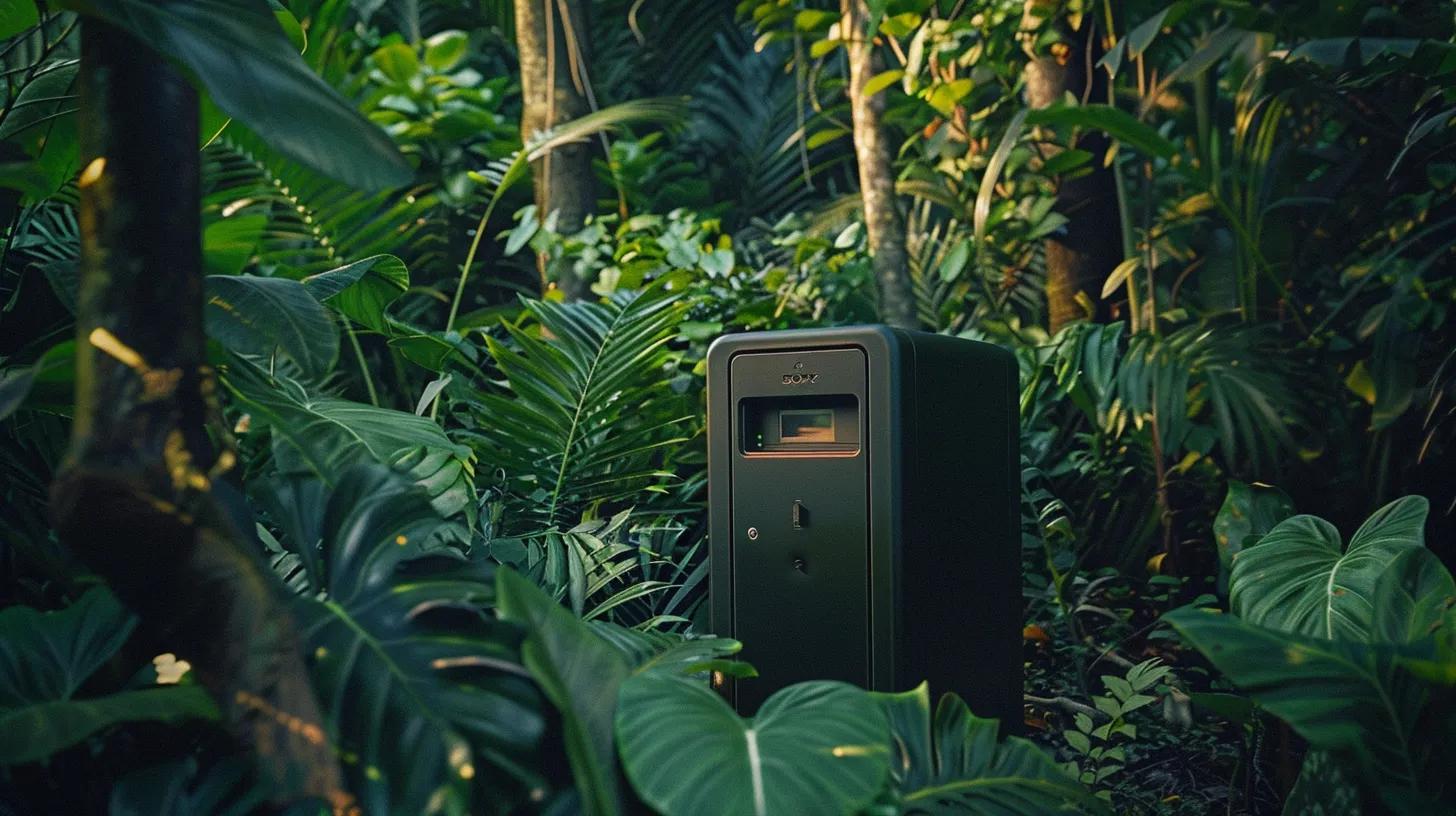 a rugged outdoor biometric keysafe crafted from durable steel stands prominently against a backdrop of lush greenery, showcasing its spacious compartment and secure locking mechanism designed for optimal protection. a rugged outdoor biometric keysafe crafted from durable steel stands prominently against a backdrop of lush greenery, showcasing its spacious compartment and secure locking mechanism designed for optimal protection.