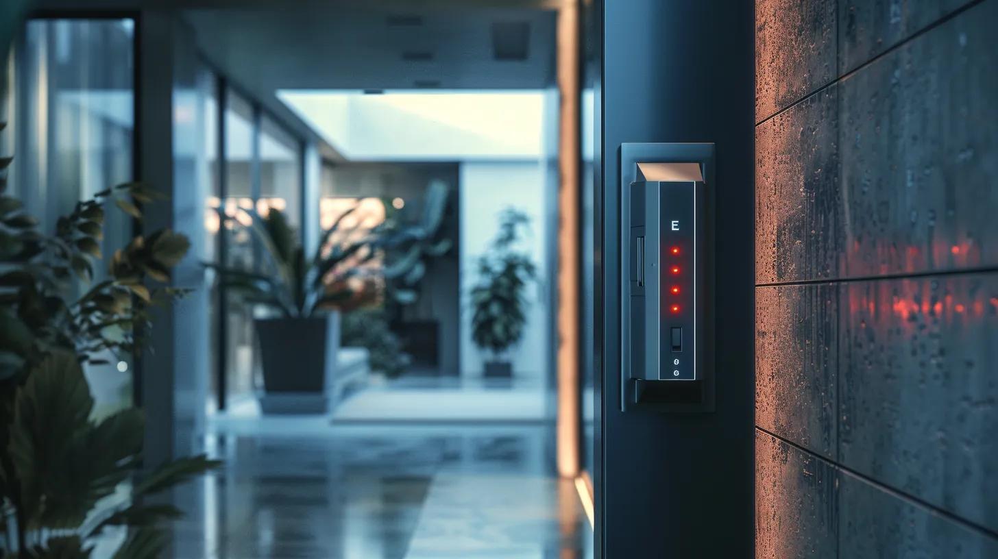 a sleek, high-tech biometric keysafe, featuring a futuristic design and illuminated sensor, positioned prominently against a backdrop of a secure, modern home entrance, capturing the essence of advanced security technology.