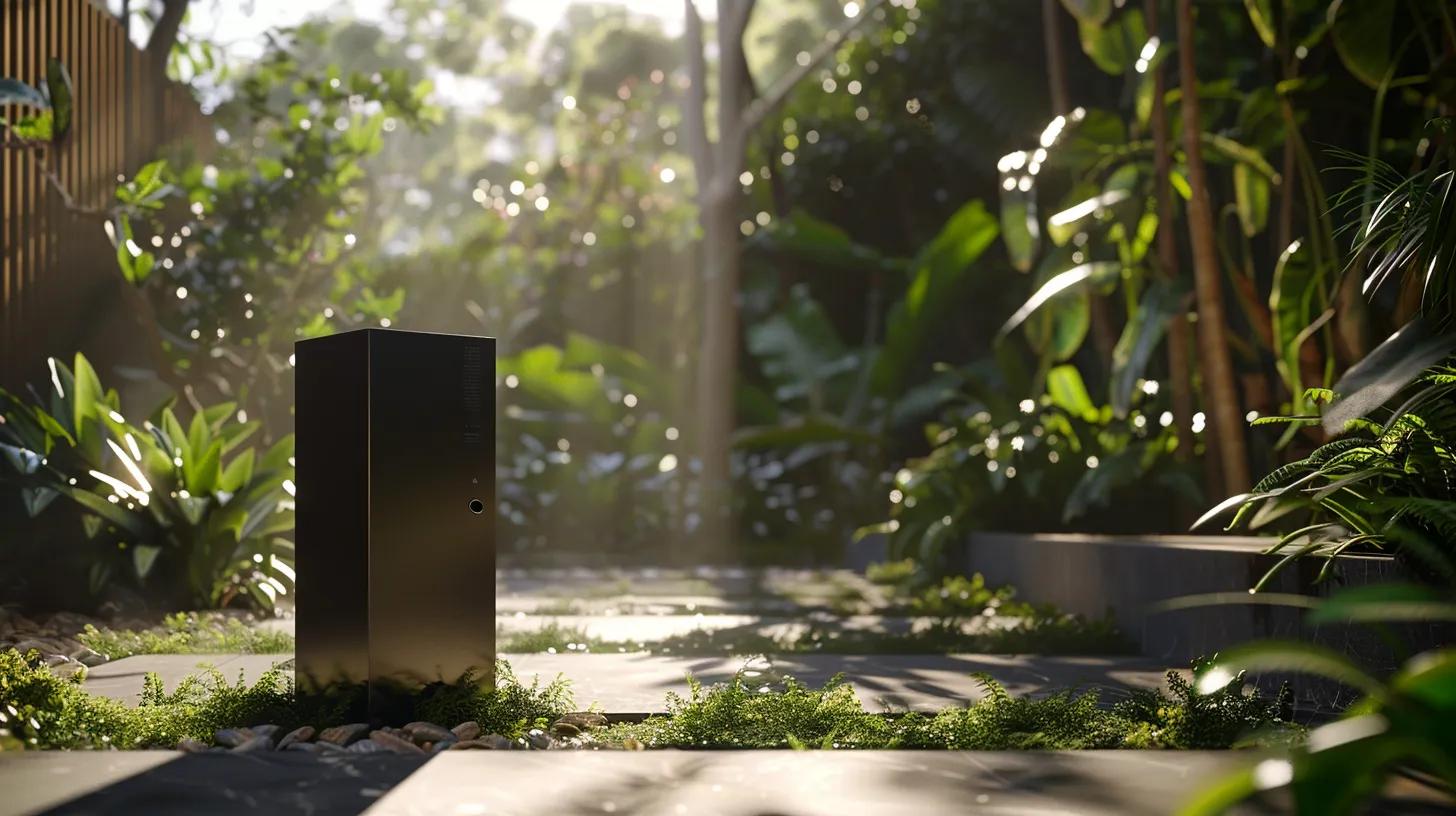 a sleek, modern outdoor biometric keysafe made of robust stainless steel glistens under soft sunlight, showcasing its advanced fingerprint sensor and integrated security features against a backdrop of a lush garden. a sleek, modern outdoor biometric keysafe made of robust stainless steel glistens under soft sunlight, showcasing its advanced fingerprint sensor and integrated security features against a backdrop of a lush garden.
