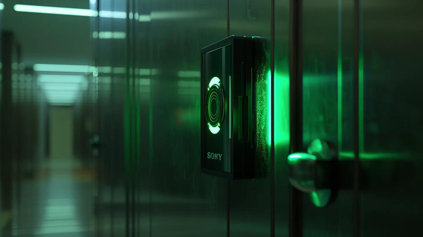 a sleek modern biometric lock glows with an emerald light, elegantly showcasing iris recognition technology, set against a backdrop of a secure, high-tech environment that emphasizes cutting-edge security measures.